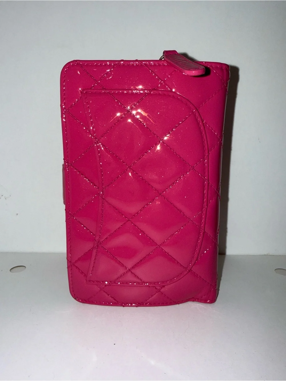 CHANEL Pink Quilted Patent Leather Wallet
